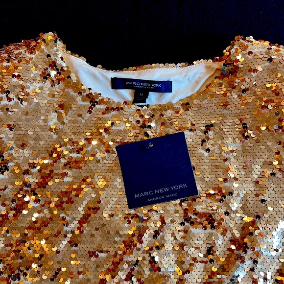 Andrew Marc New York Gold Sequin Sleeveless Blouse Shirt Medium NEW - Picture 4 of 7